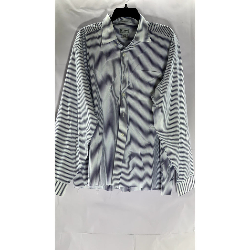 L.L. BEAN Men's Blue-White Striped Classic-Fit Button-Up Long Sleeve Shirt SZ XL