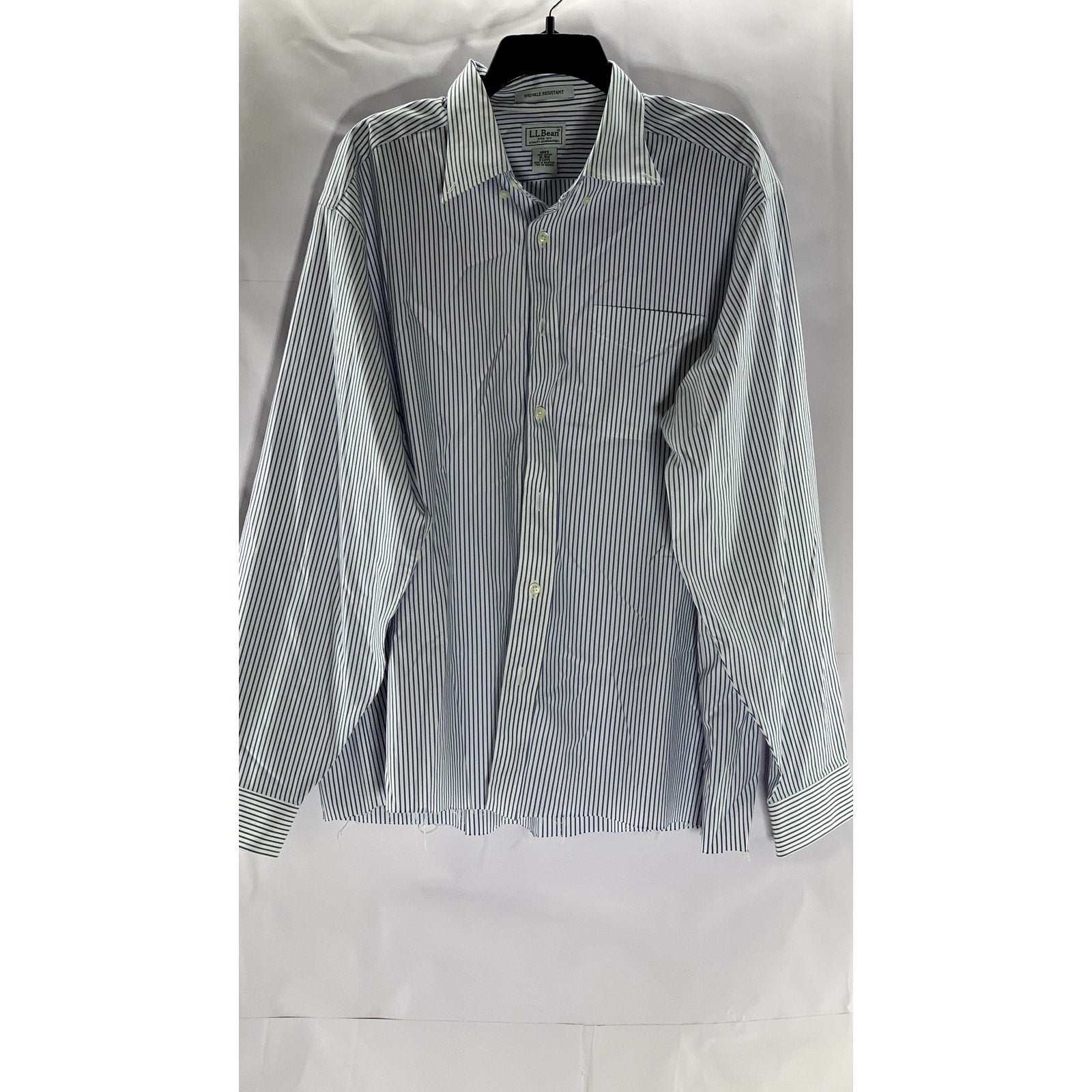 L.L. BEAN Men's Blue-White Striped Classic-Fit Button-Up Long Sleeve Shirt SZ XL