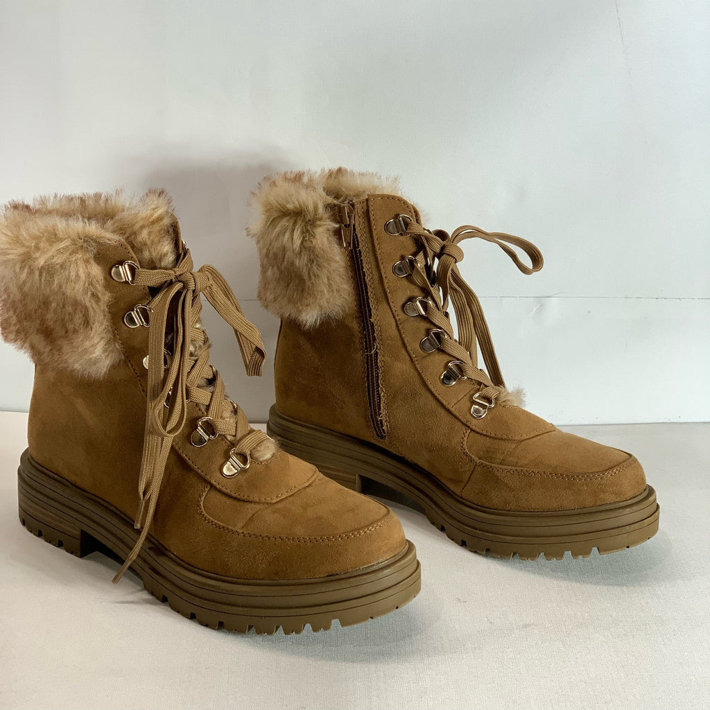 SUN+STONE Women's Tan Orlaa Faux-Fur Cold Weather Lug Sole Boots SZ 8