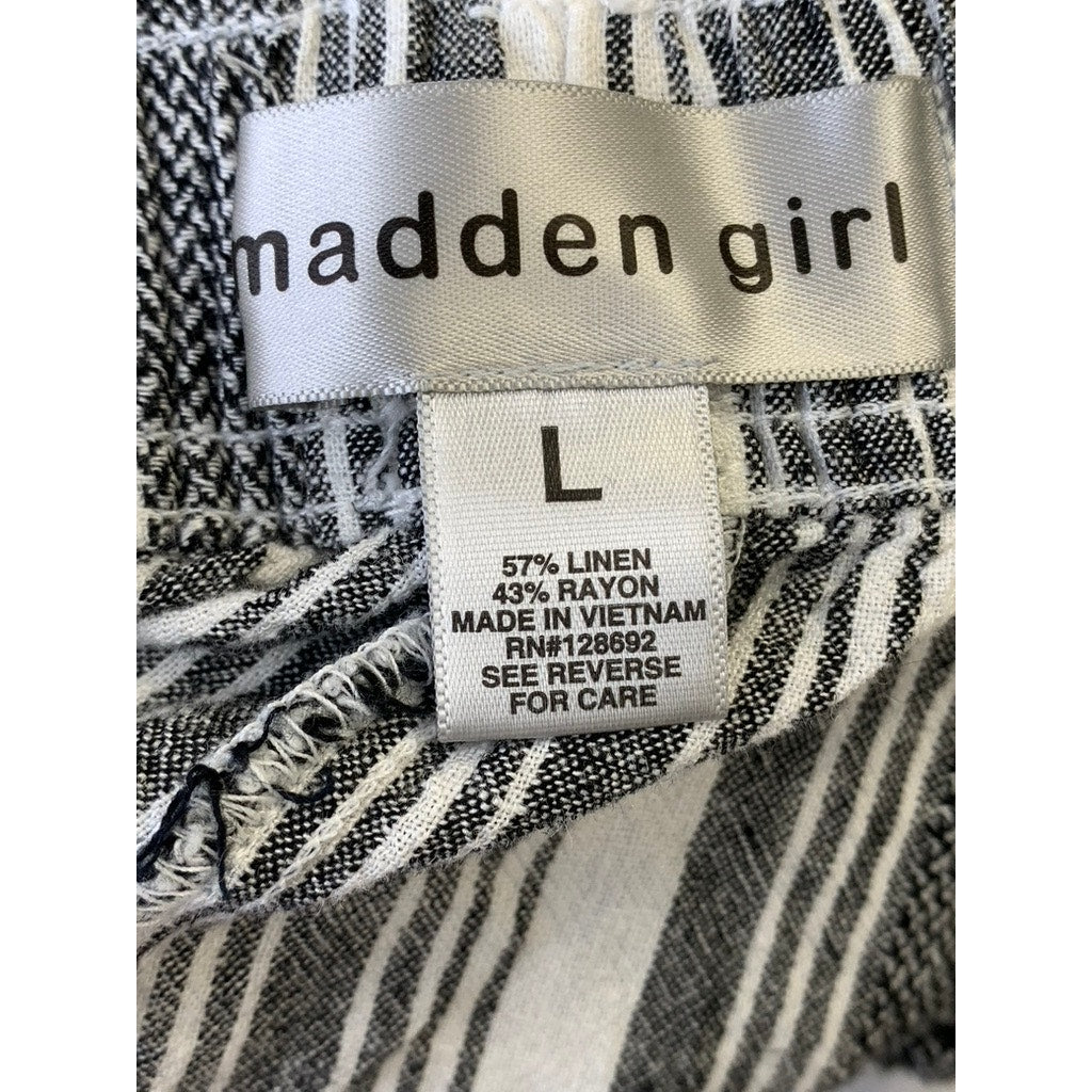 MADDEN GIRL Women's Black Striped Frayed-Hem Linen Blend Shorts SZ L
