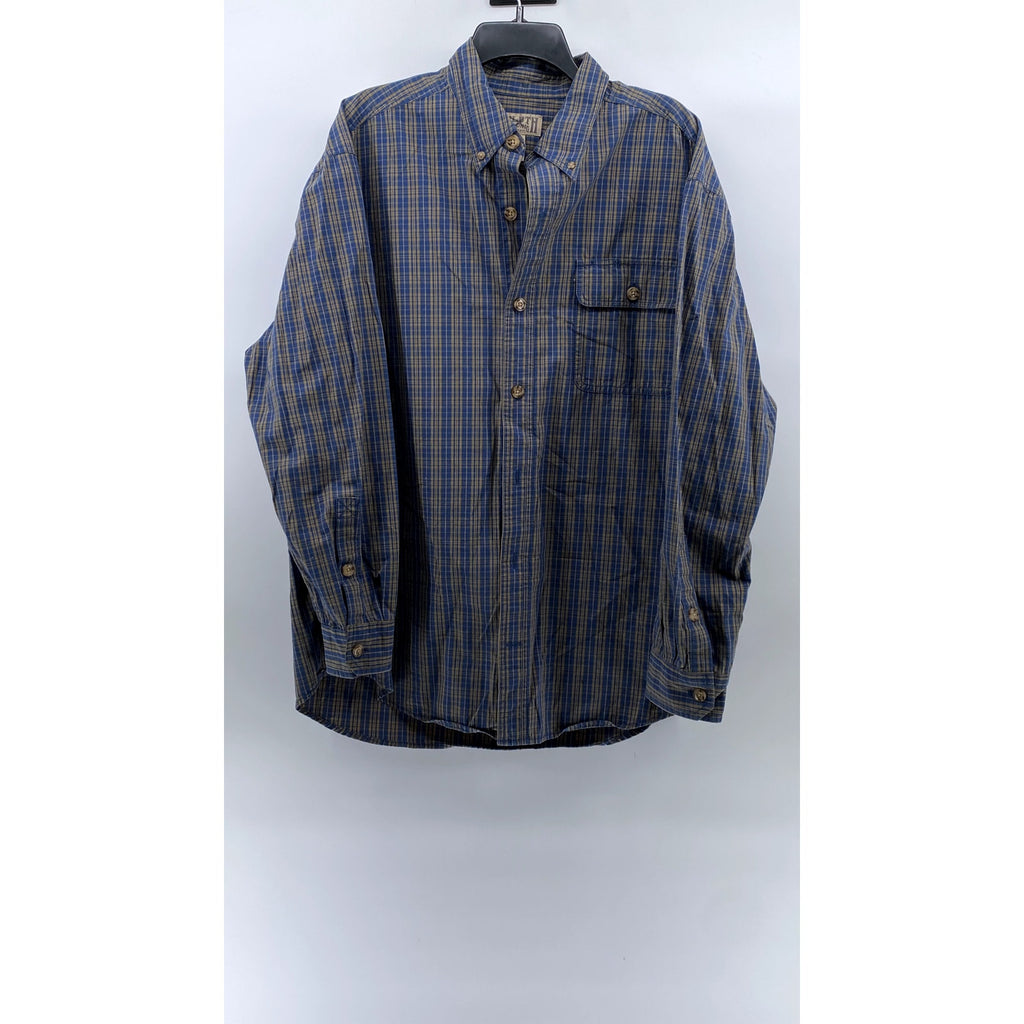 DULUTH TRADING CO. Men's Blue-Yellow Plaid Button-Up Long Sleeve Shirt SZ L