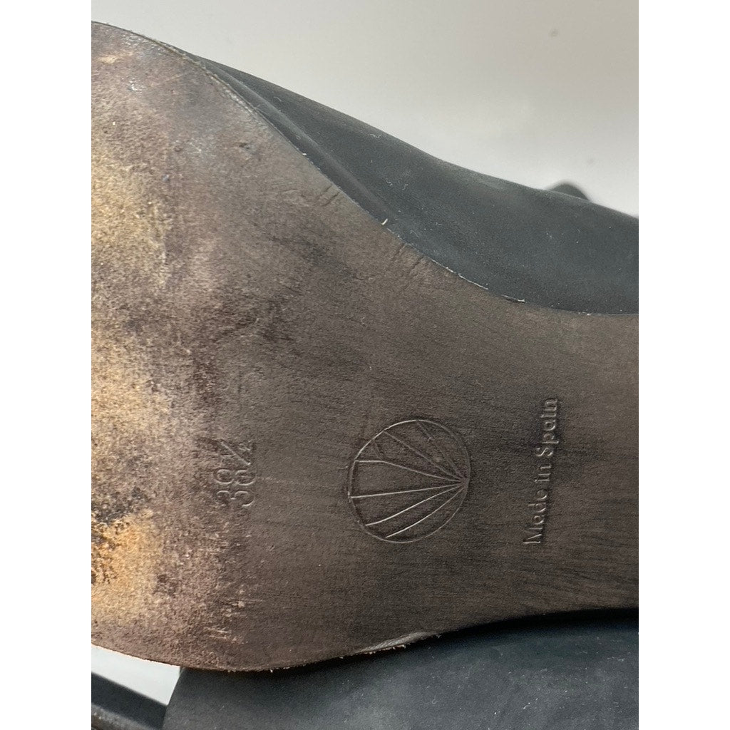 COCLICO Women's Black Leather Square Peep-Toe Heeled Sandals SZ 38.5(US8.5)