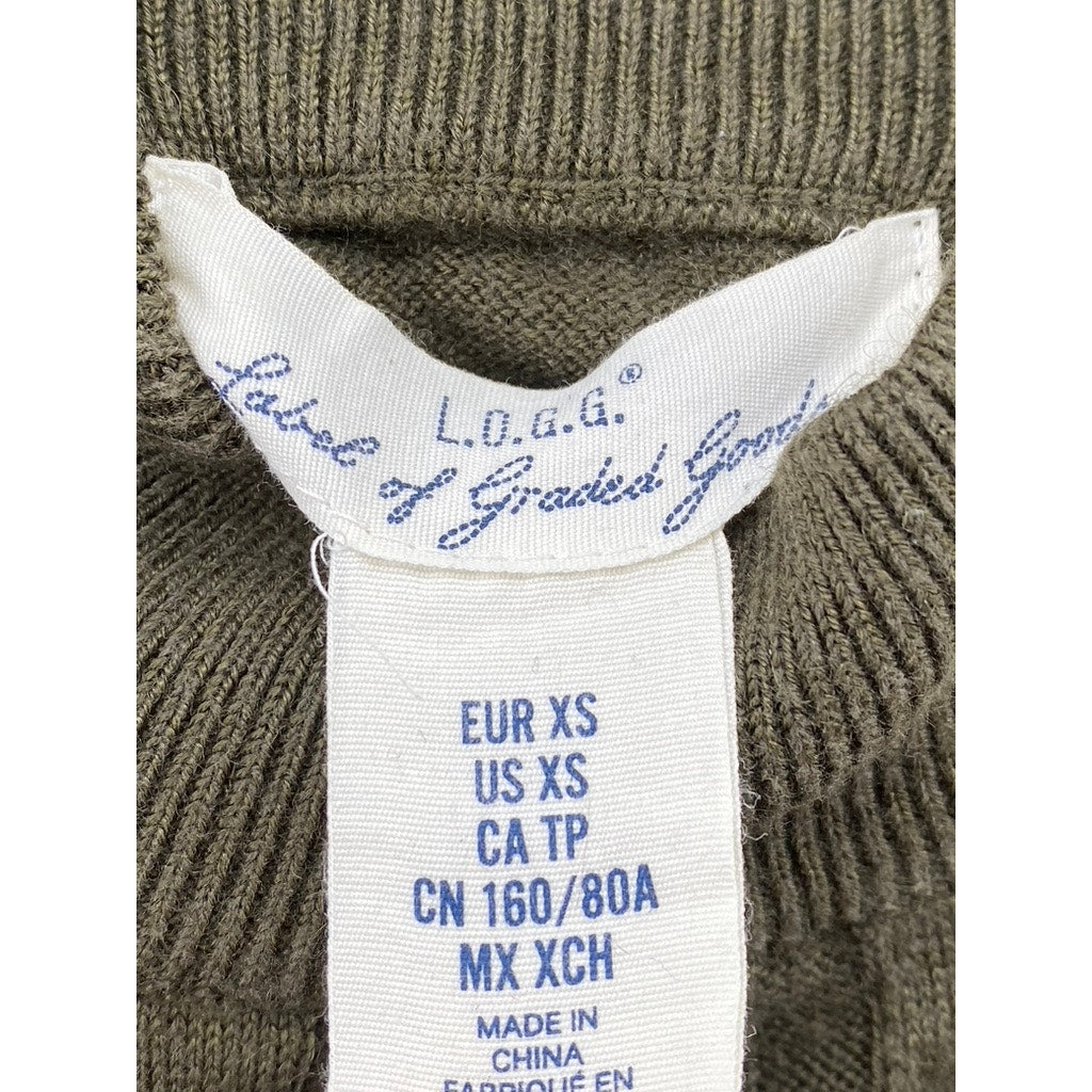 L.O.G.G. Women's Olive Green Ribbed Tab-Button Long Sleeve Turtleneck Top SZ XS