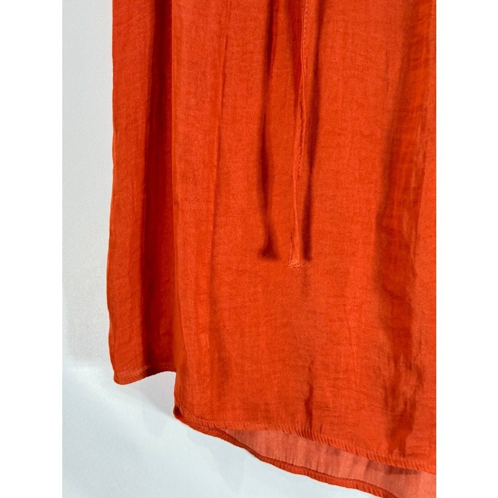 RACHEL RACHEL ROY Women's Orange Tie-Neck Ruffle Short Sleeve Top SZ M