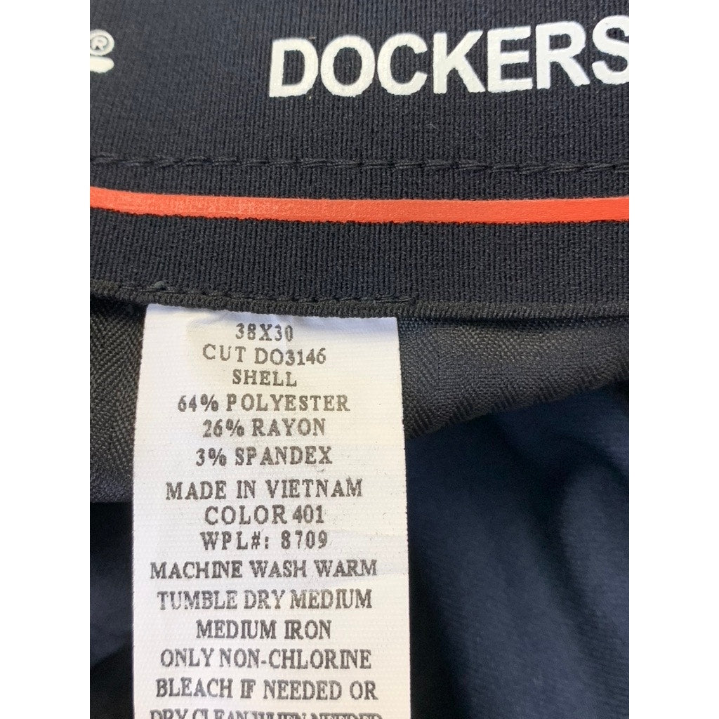 DOCKERS Men's Blue Solid Slim-Leg Performance Stretch Pants SZ  38X30