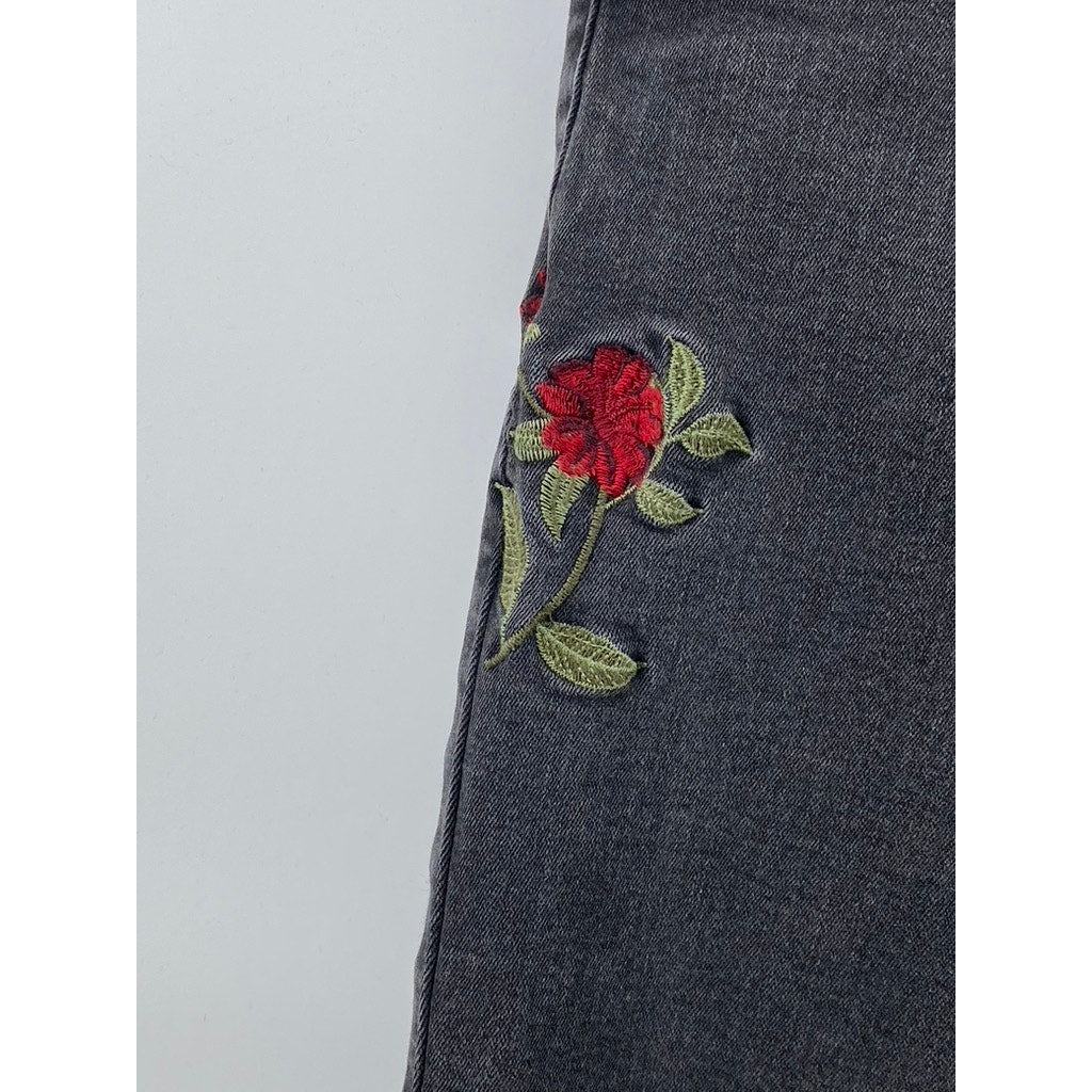 STREETWEAR SOCIETY Women's Washed Black Embroidered Rose Mom Jean SZ 9