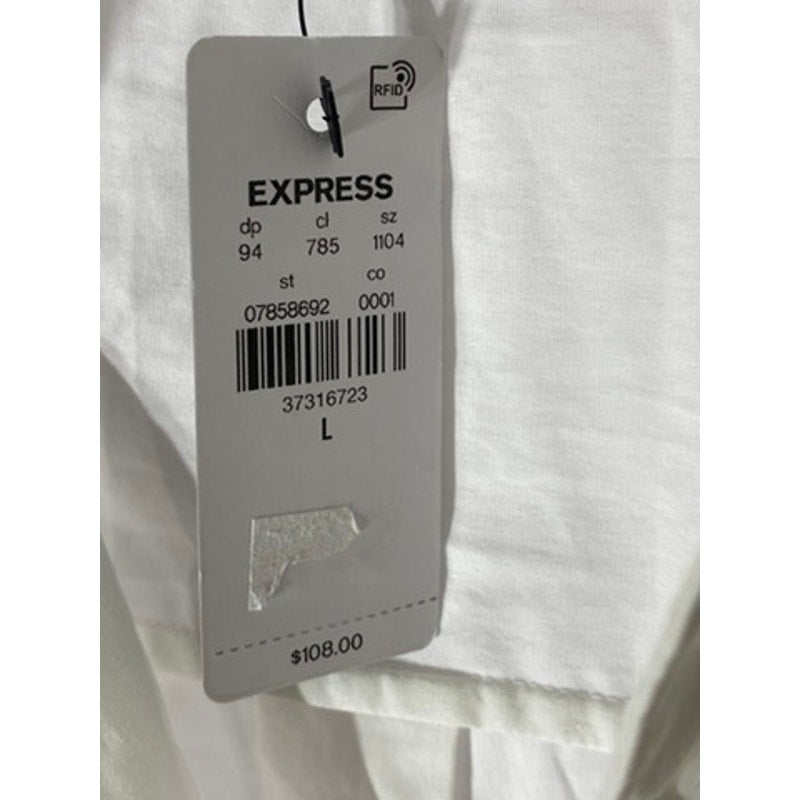 EXPRESS Women's White Solid Button-Up Long Sleeve Portofino Midi Shirt Dress SZL