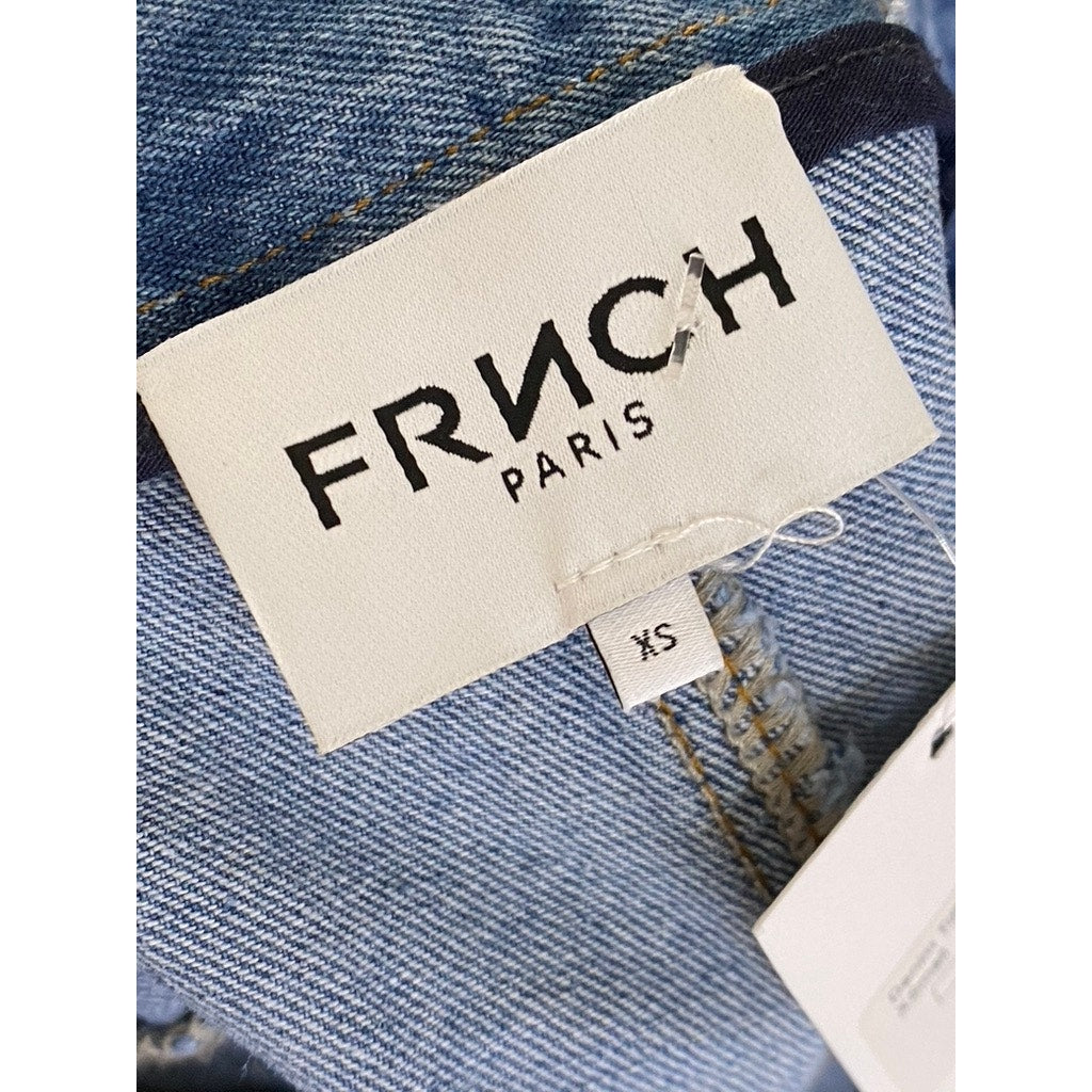 FRNCH Women's Blue Denim Tiffany Round-Hem Large Pocket Shorts SZ XS