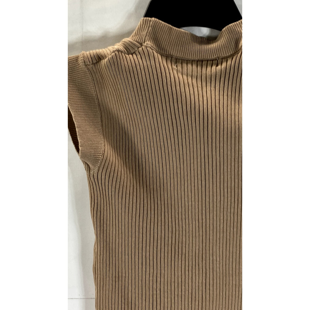 PINKYOTTO New York Women's Brown Ribbed Crewneck Stretch Sleeveless Top SZ S