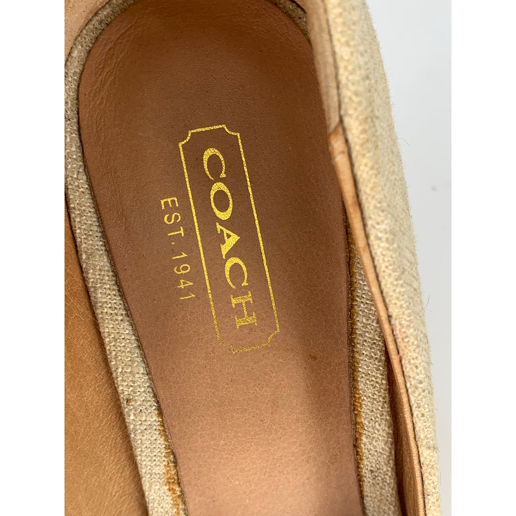 COACH Women's Beige Milan Peep-Toe Canvas Espadrille Wedge Platform Heels SZ 6B
