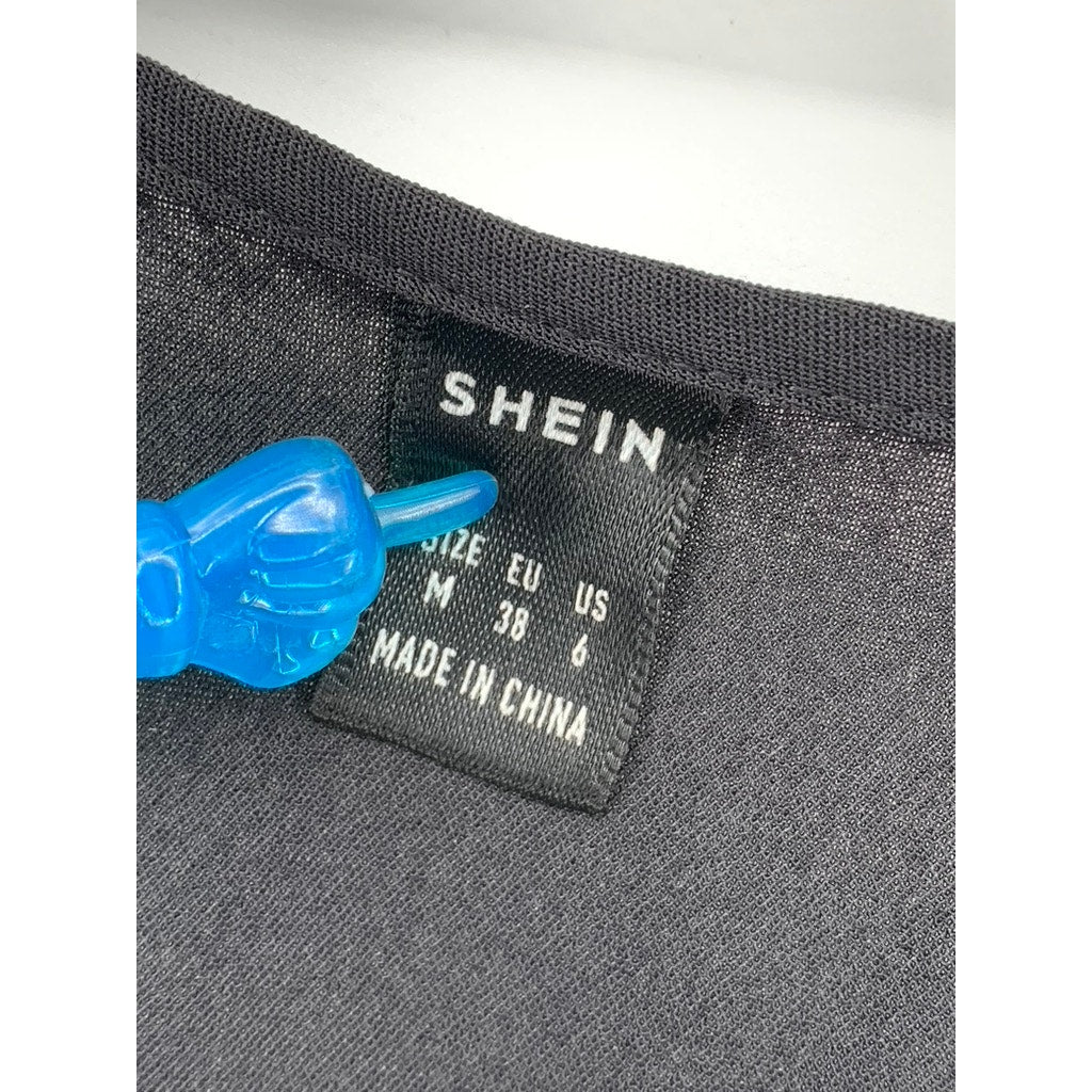 SHEIN Women's Black V-Neck Sleeveless Ruffle-Hem Knee Length Dress SZ 6