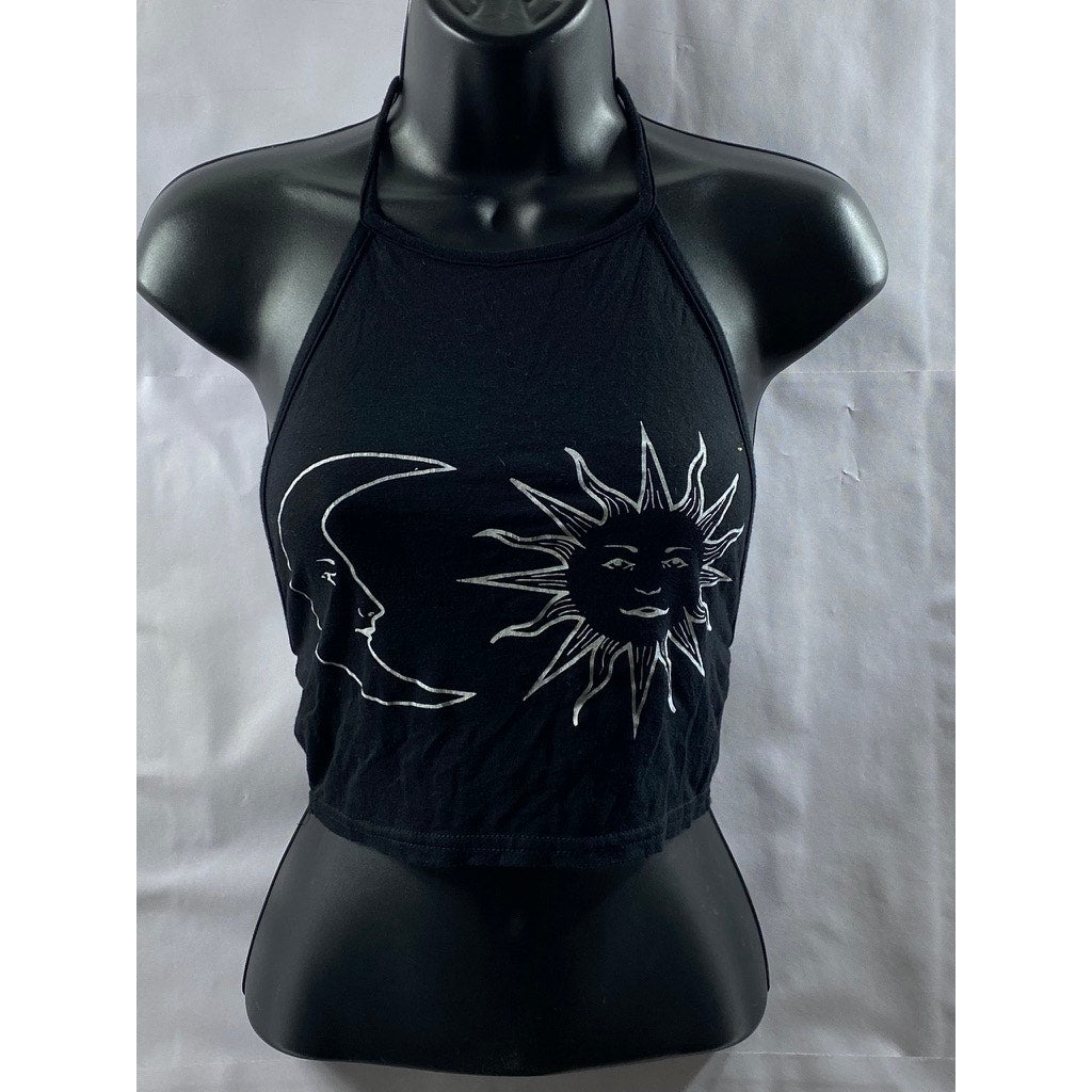 NASTY GAL COLLECTION Women’s Black Sun & Moon Graphic Halter Crop Top SZ 4