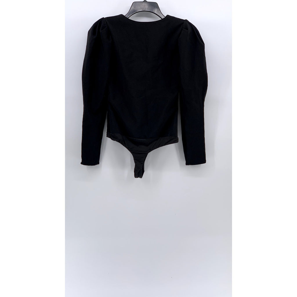ASTR THE LABEL Women's Black Long Puff Sleeve V-Neck Thong Bodysuit SZ XS