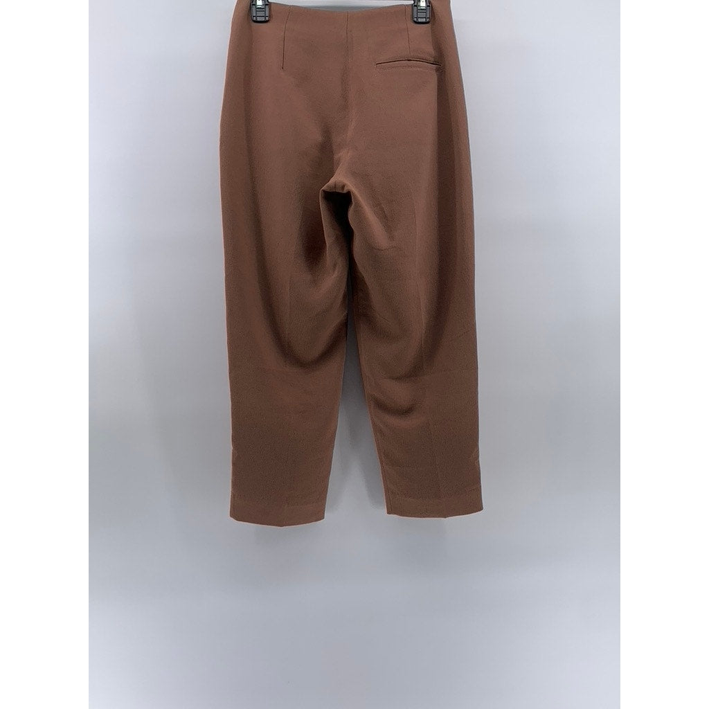 WILFRED Women's Brown Straight-Leg Pleated High-Rise Cropped Trousers SZ 2