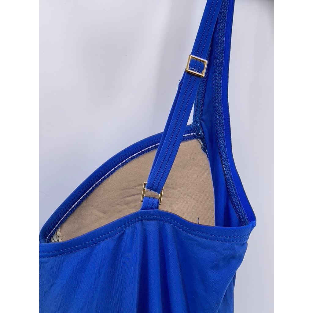 LA BLANCA Women's Blue Ruched One-Piece Swimsuit SZ 10