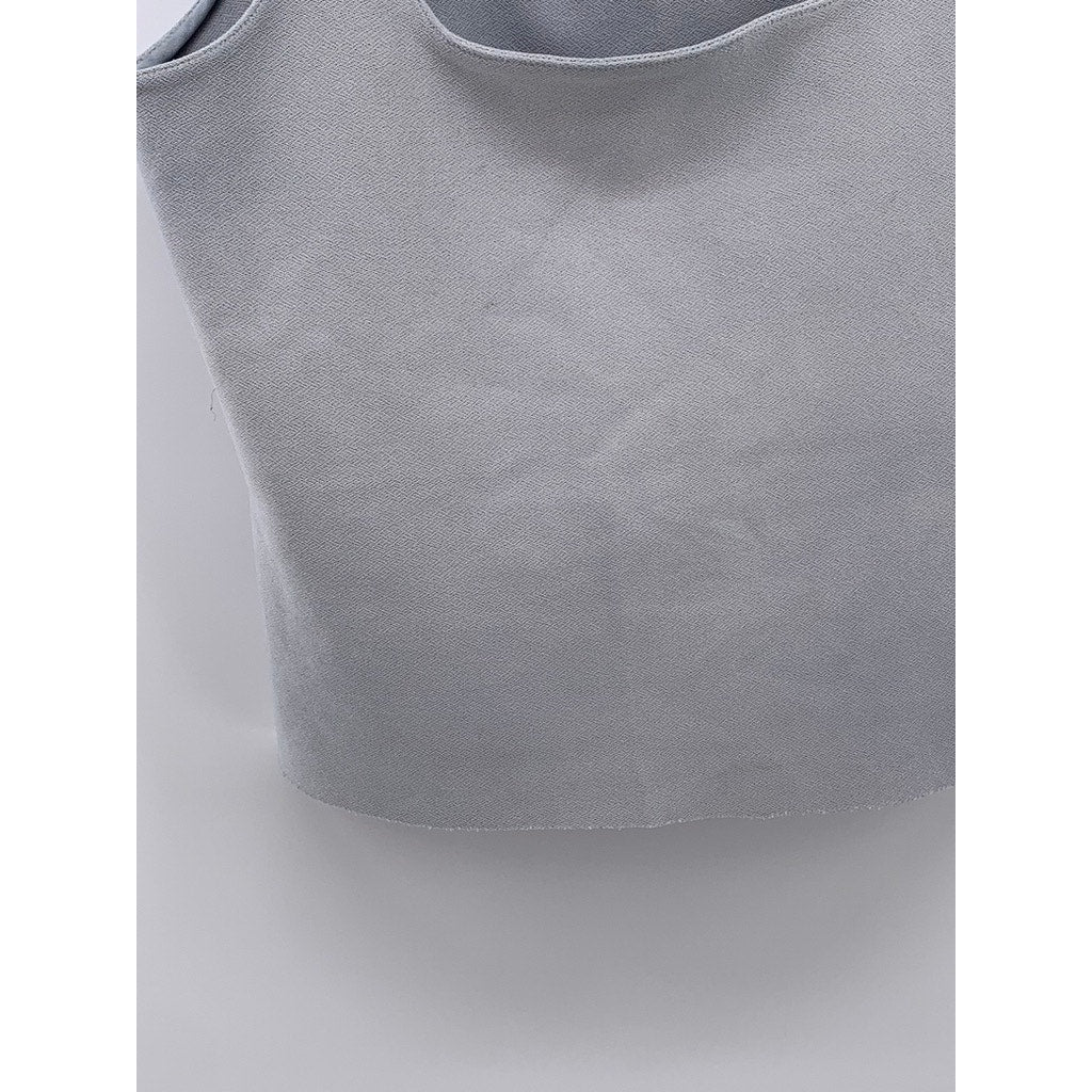 ZARA Women's Light Gray Solid Square-Neck Sleeveless Crop Top SZ S