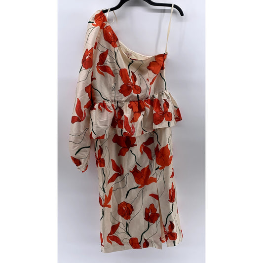 ANTHROPOLOGIE X HUTCH Women's White-Red Floral One-Shoulder Ruffle Dress SZ 10