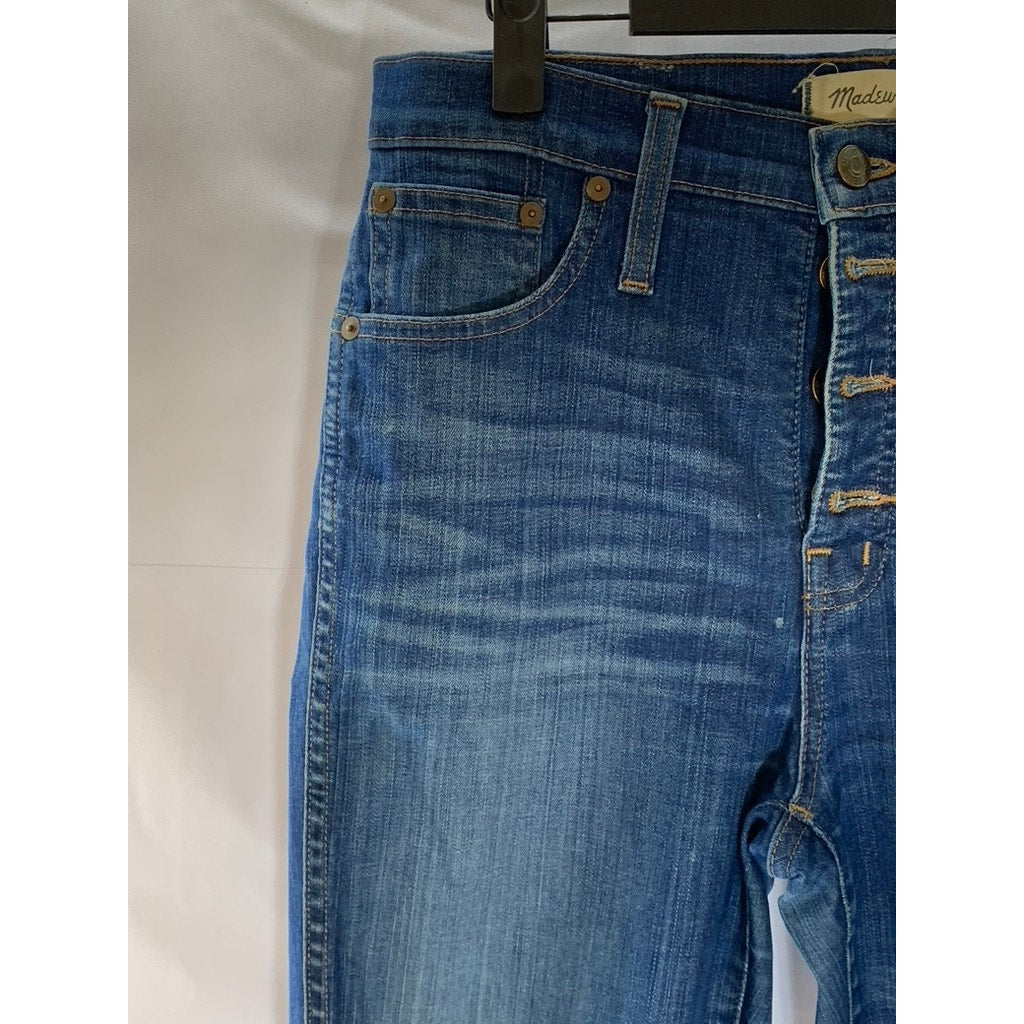 MADEWELL Women's Blue High Riser 10" Skinny Skinny Distressed Hem Jean SZ 28