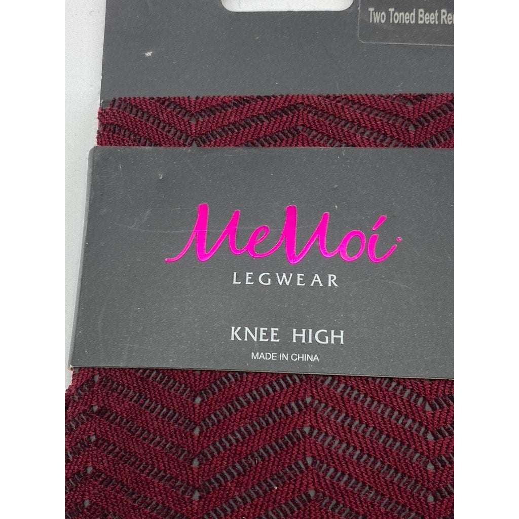 MEMOI Women's Two-Toned Beet Red Knit Chevron Knee High Socks SZ OS