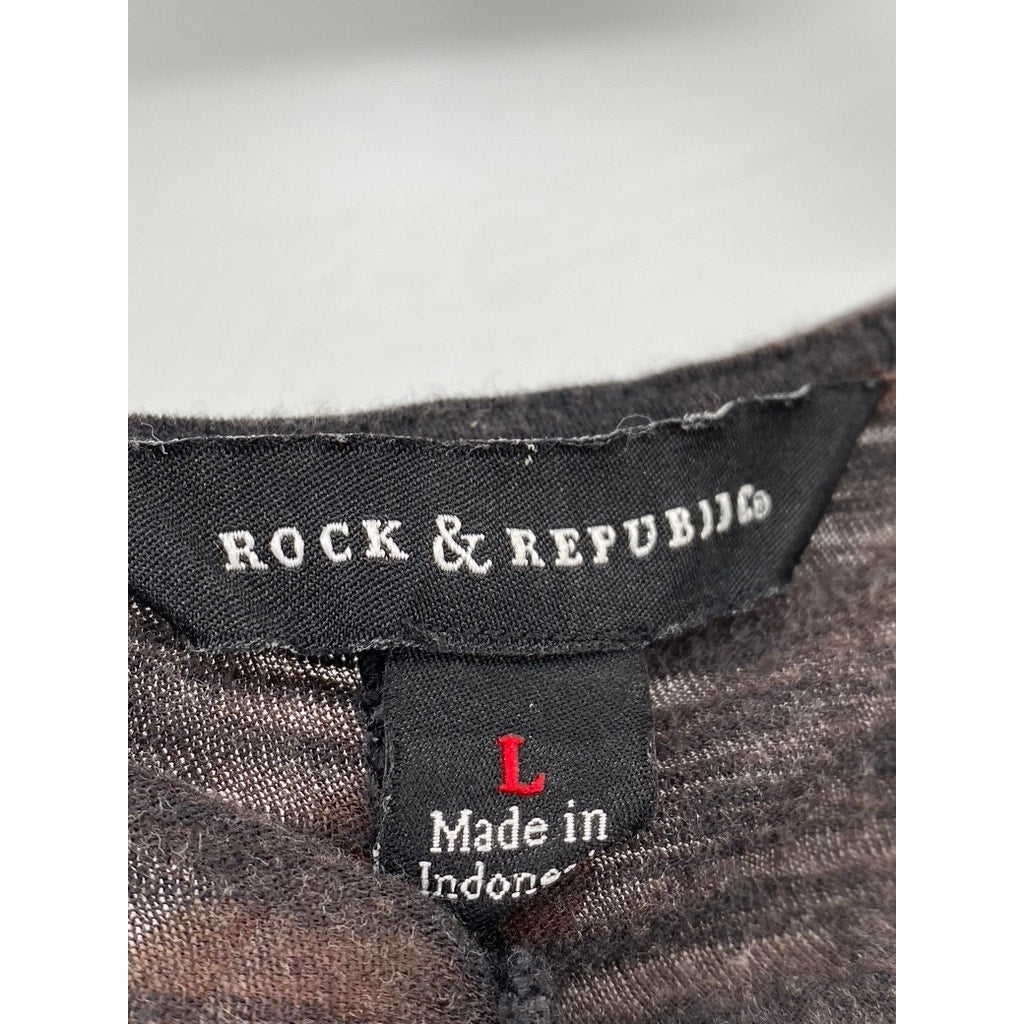 BECK & REPUBLIC Women's Black-Brown Distressed Ombre Studded Top SZ L