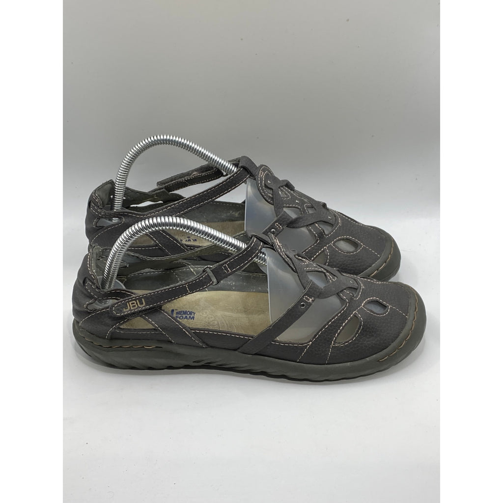 JBU By JAMBU Gray Leather Sydney Cutout Round-Toe Ankle-Strap Casual Shoes SZ7.5