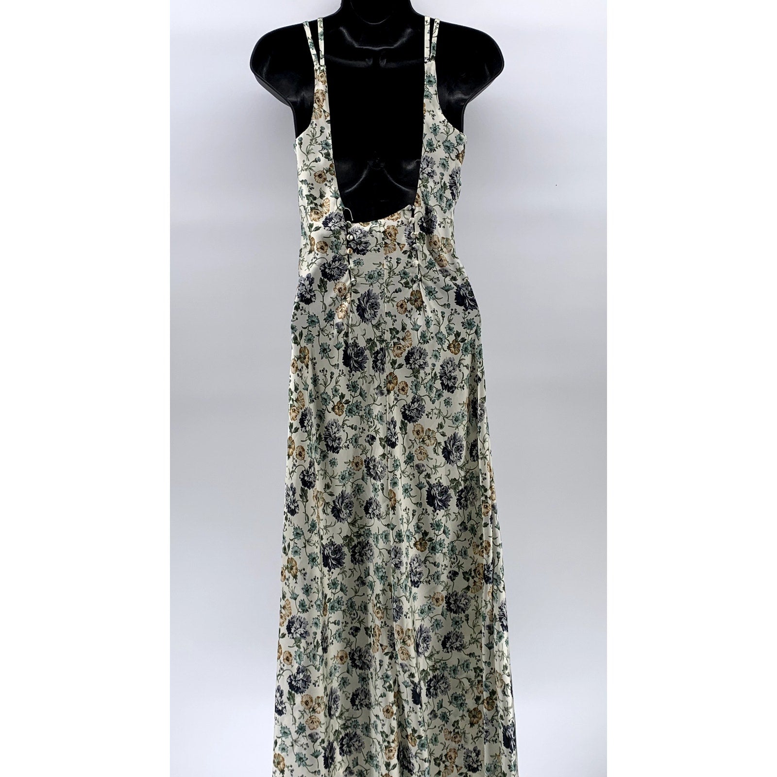 ZARA Women's White Floral Print Scoop-Neck Back-Button Detail Maxi Dress SZ S