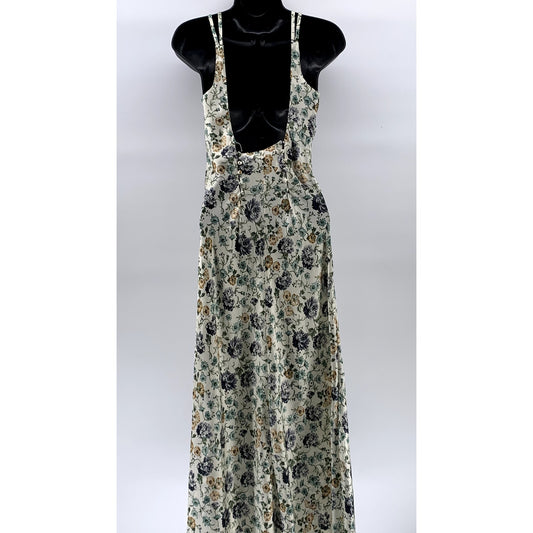 ZARA Women's White Floral Print Scoop-Neck Back-Button Detail Maxi Dress SZ S