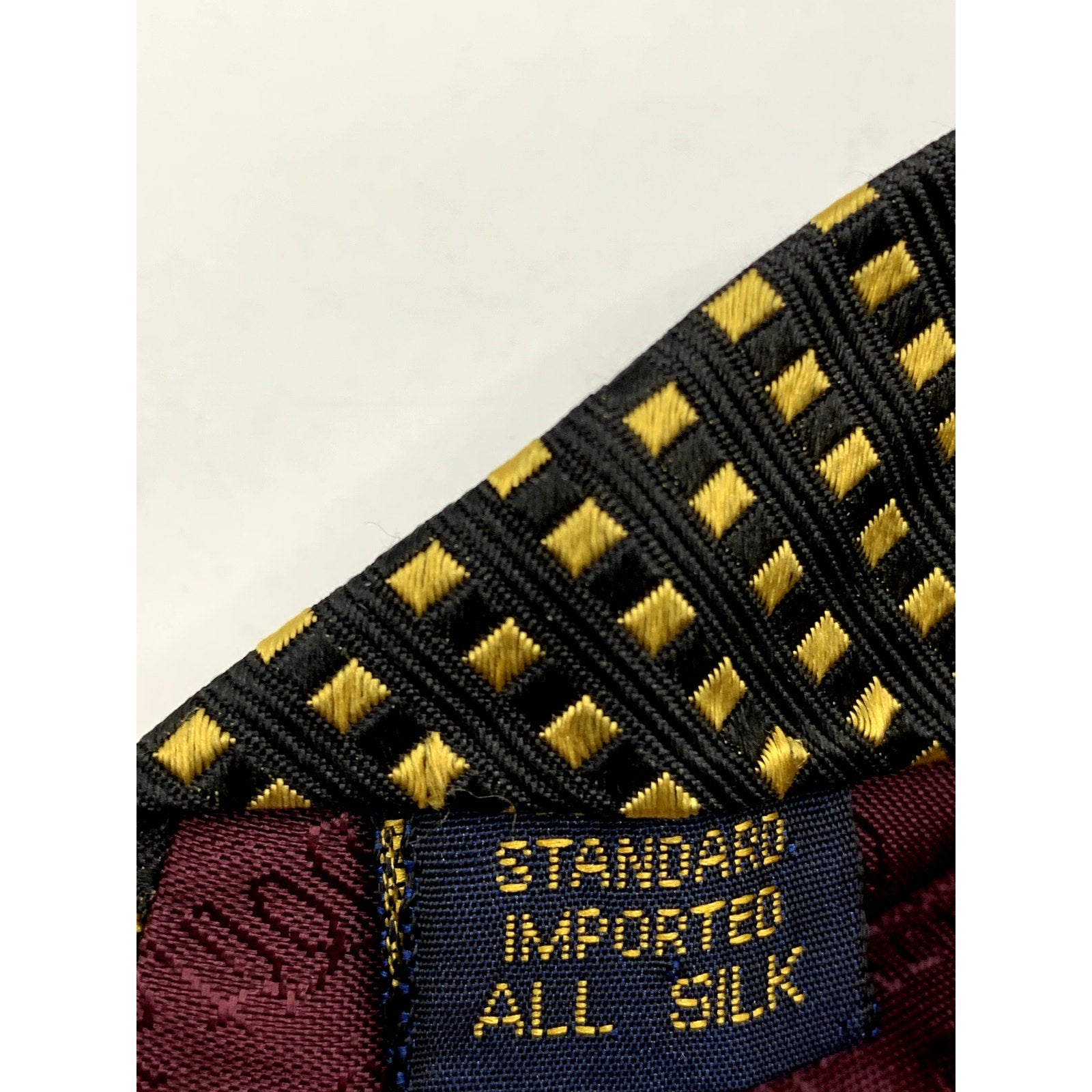 MITCHELLS OF WESTPORT Men's Black & Yellow Gold Silk USA Hand Sewn Tie
