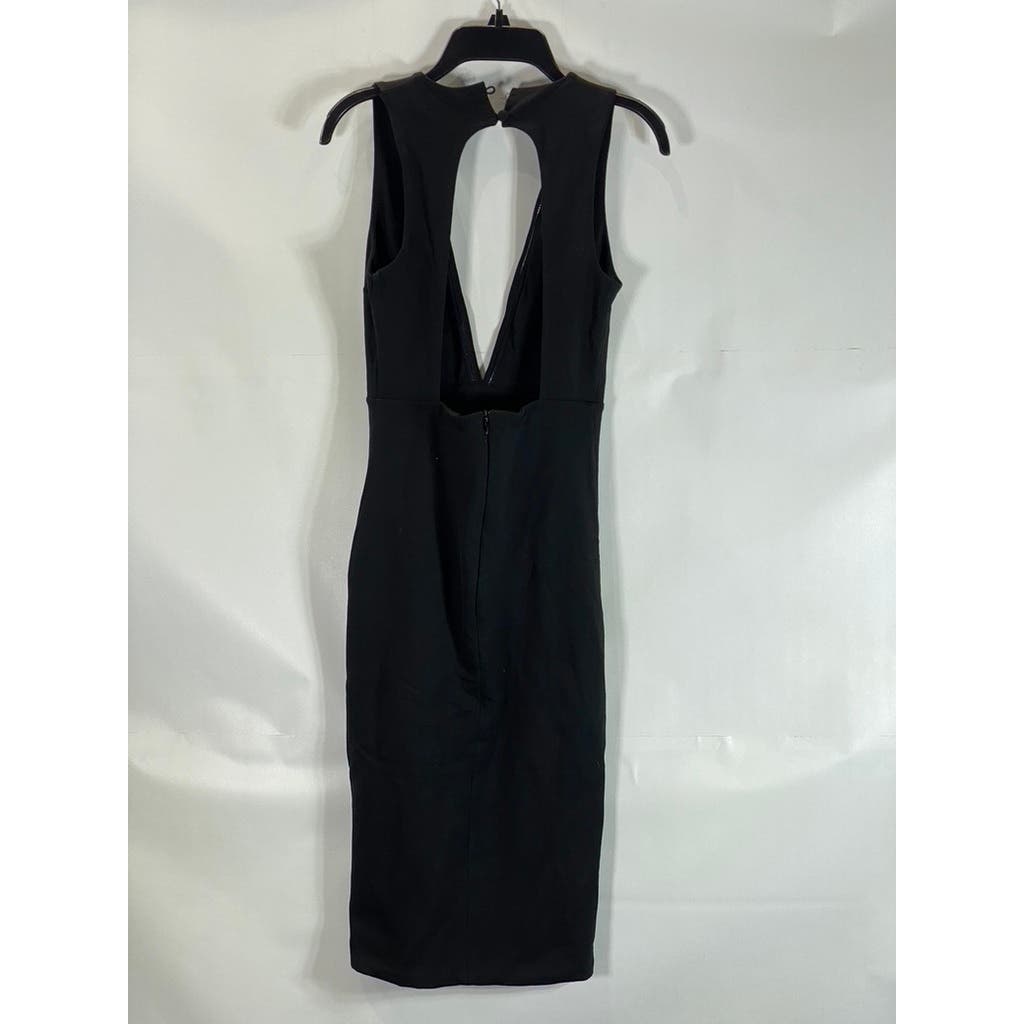 AQ/AQ Women's Black Deep Plunge V Neck Sleeveless Jane Knee Length Dress SZ 0