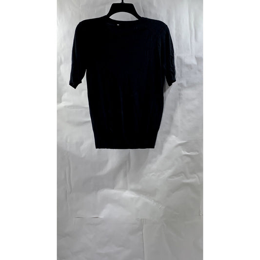 ZARA KNIT Women's Black Crewneck Short Sleeve Top SZ M