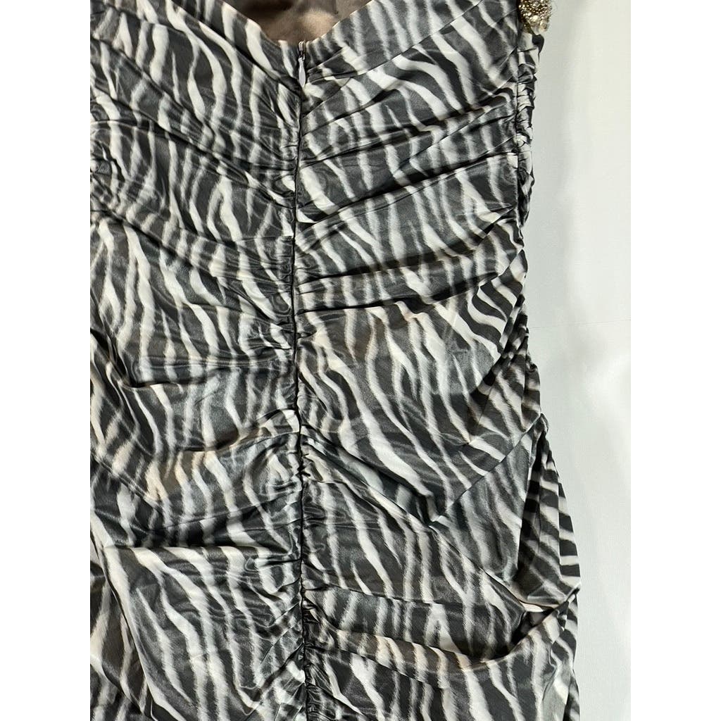 NICOLE BAKTI Vintage y2k Women's Strapless Bodycon Zebra Beaded Mini Dress SZ S