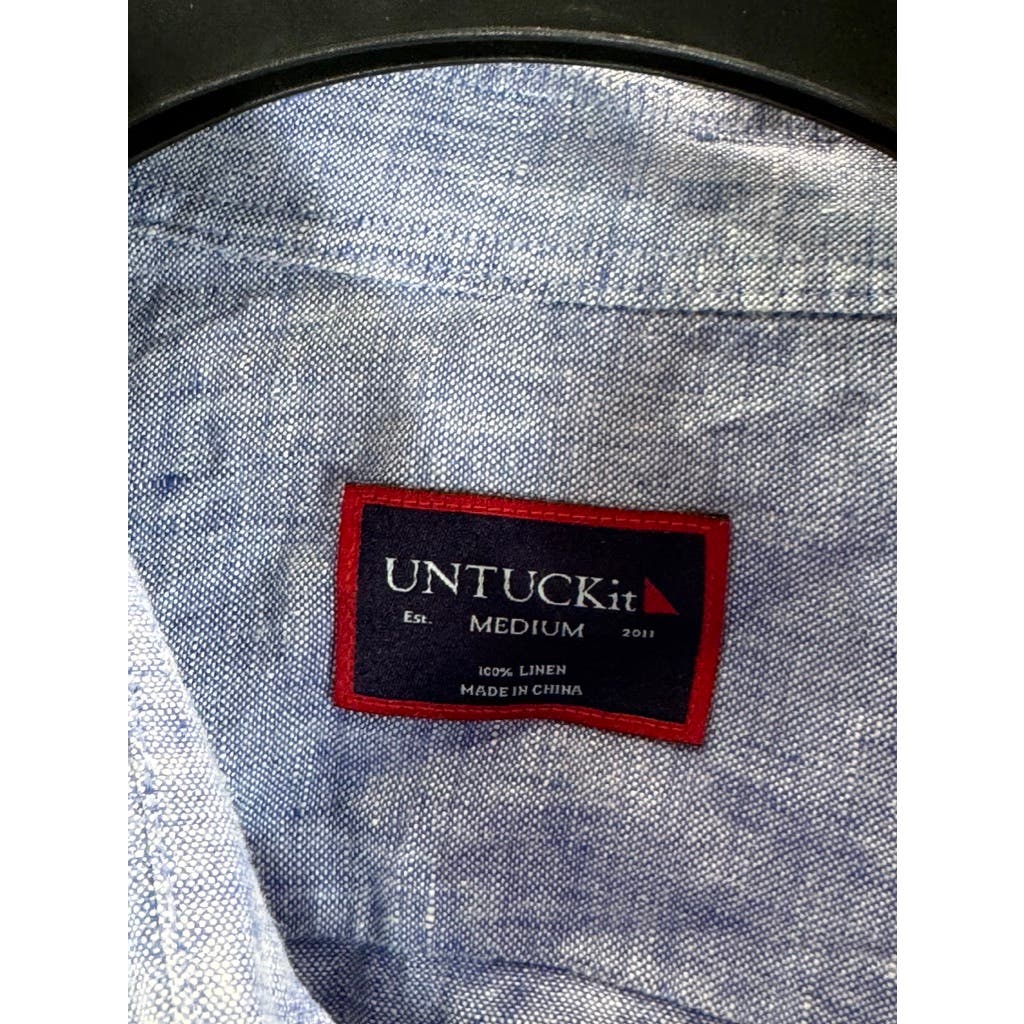 UNTUCKIT Men's Blue Linen Vin Santo Regular-Fit Button-Up Shirt SZ M