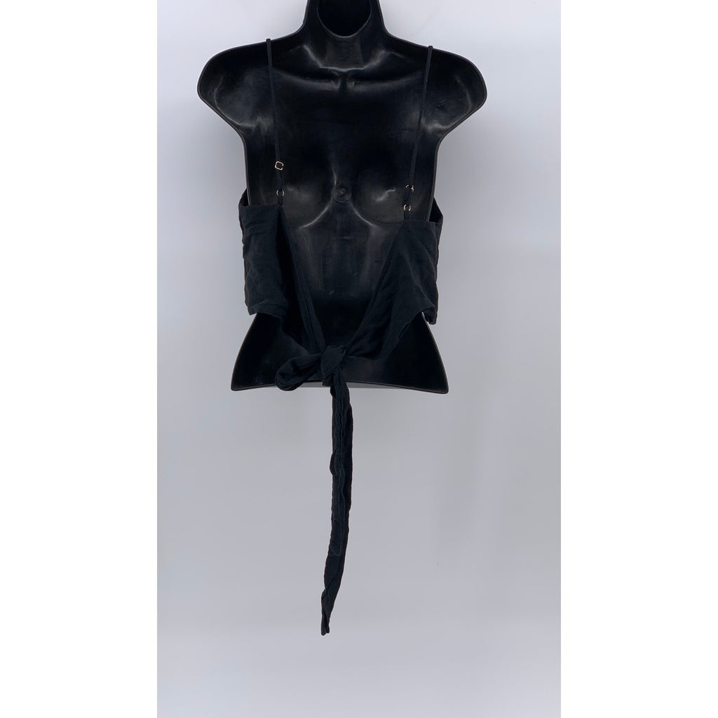 BRANDY MELVILLE Women's Black Straight-Neck Open-Back Tie Crop Top SZ OS