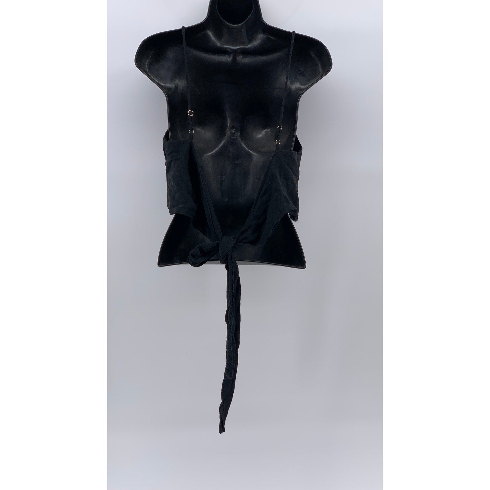BRANDY MELVILLE Women's Black Straight-Neck Open-Back Tie Crop Top SZ OS