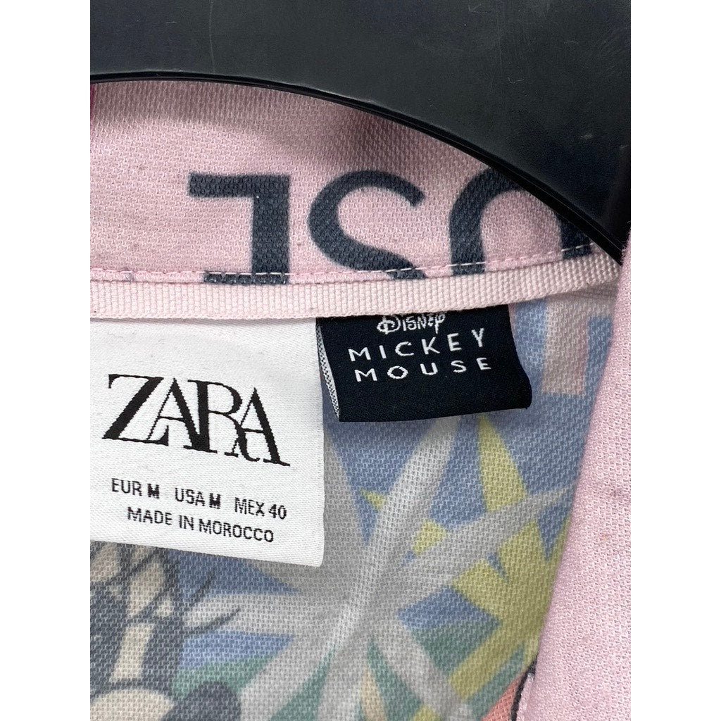 ZARA Men's Disney Mickey Mouse Comic Graphic Short Sleeve Button-Up Shirt SZ M