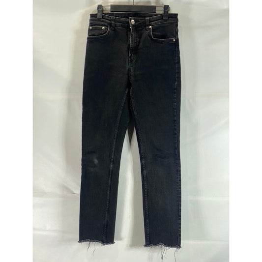 MTWTFSS WEEKDAY Women's Way Black Skinny-Fit Raw-Hem Denim Jeans SZ 28X30