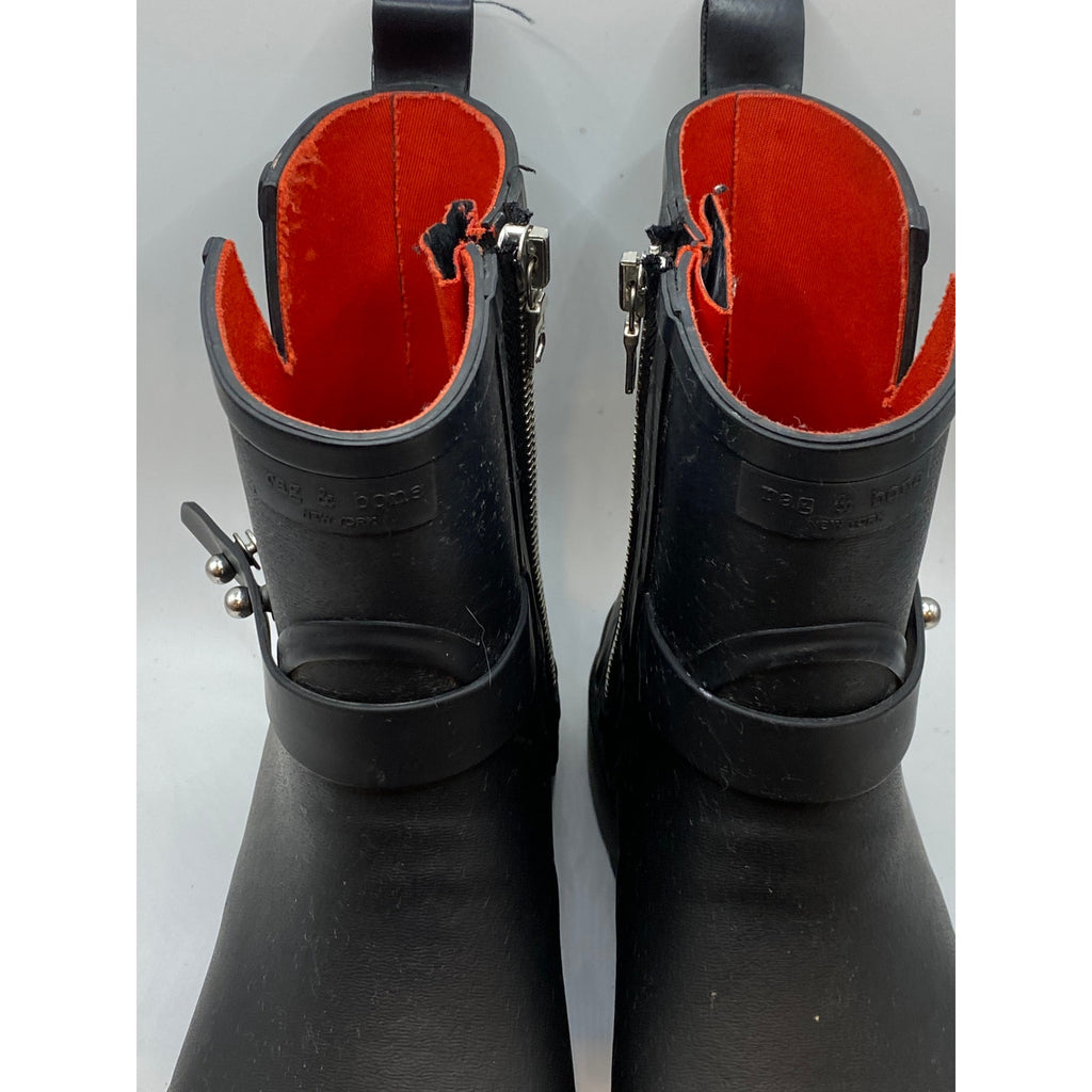 RAG & BONE Women's Black Rubber Moto Pull-On Calf Rain Boot SZ 38(US8)