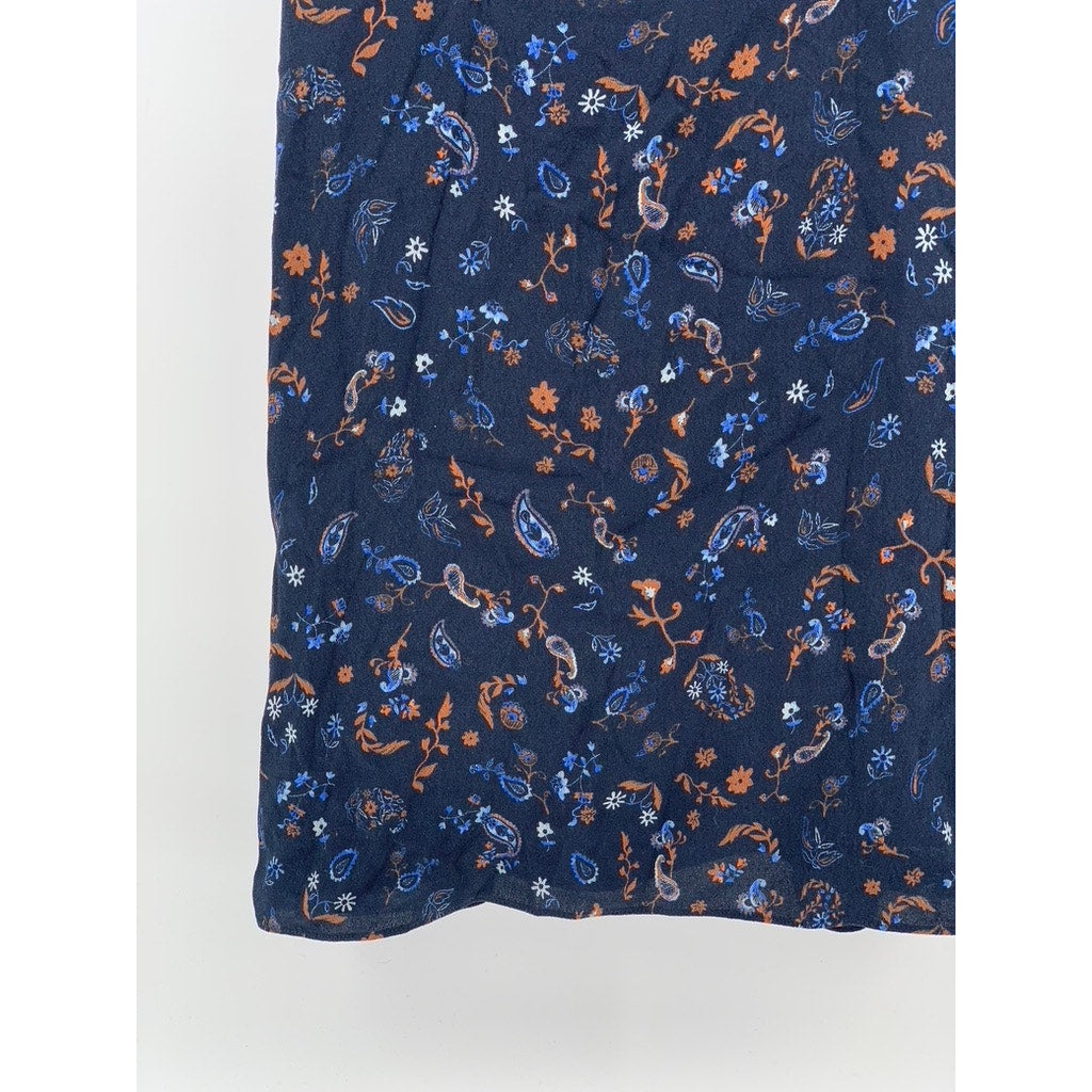 WILFRED Women's Navy Blue Floral V-Neck Tie-Sleeve A-Line Mini Dress SZ XS