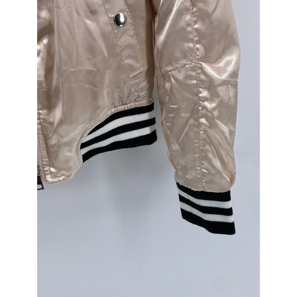 NEW LOOK Women's Beige Satin-Like Zip-Up Bomber Jacket SZ M