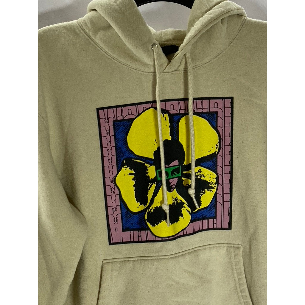 OBEY Men's Beige We Make The Flowers Grow Graphic Hoodie SZ M