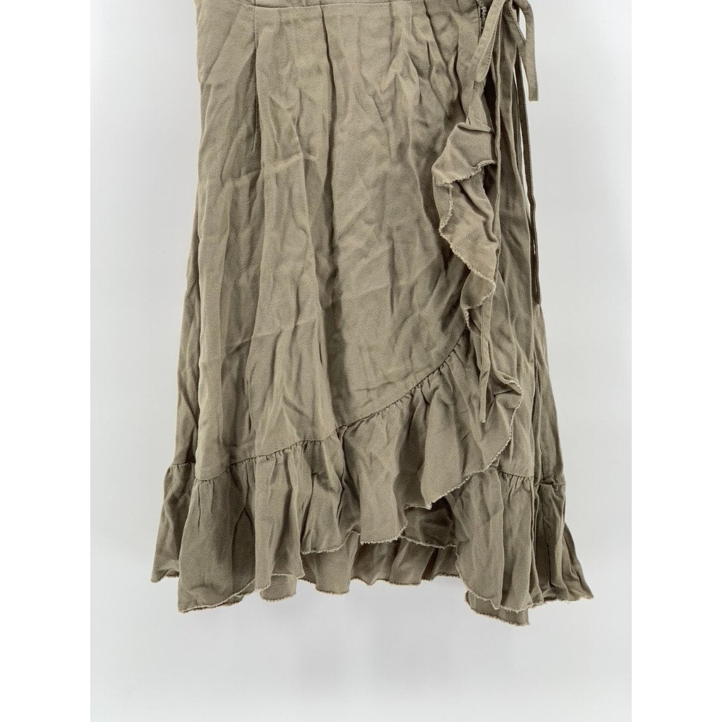SUNDAY BEST Women's Light Brown Wrap Short Sleeve Ruffle Dress SZ 2XS
