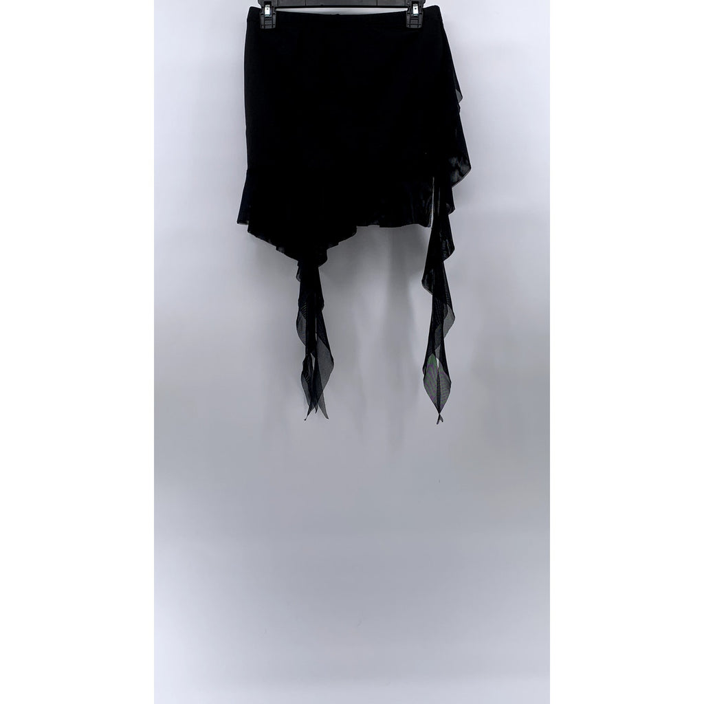 UNBRANDED Women's Black Asymmetrical Mesh Ruffle Hem Pull-On Mini Skirt SZ XS