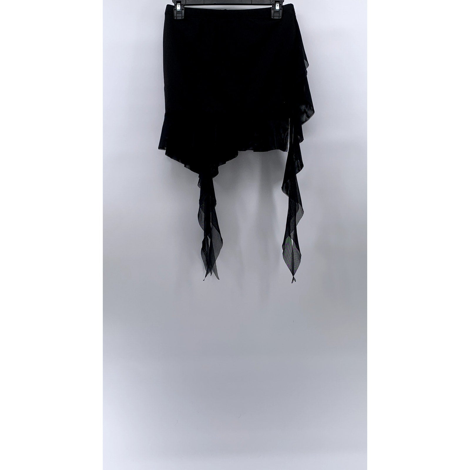 UNBRANDED Women's Black Asymmetrical Mesh Ruffle Hem Pull-On Mini Skirt SZ XS