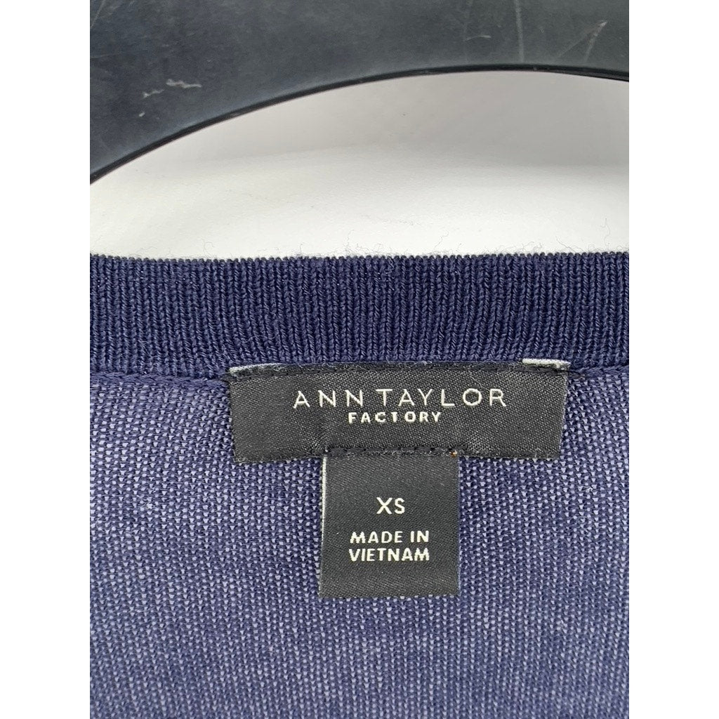 ANN TAYLOR FACTORY Women's Navy Open Front Knit Cardigan SZ XS