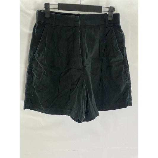 ABERCROMBIE & FITCH Women's Black Pleated Regular-Fit Linen-Blend Shorts SZ S