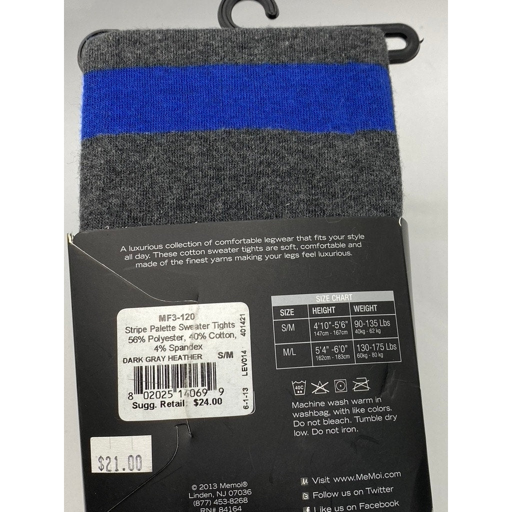 MEMOI Women's Dark Gray Heather Striped-Printed Palette Sweater Tights SZ S/M