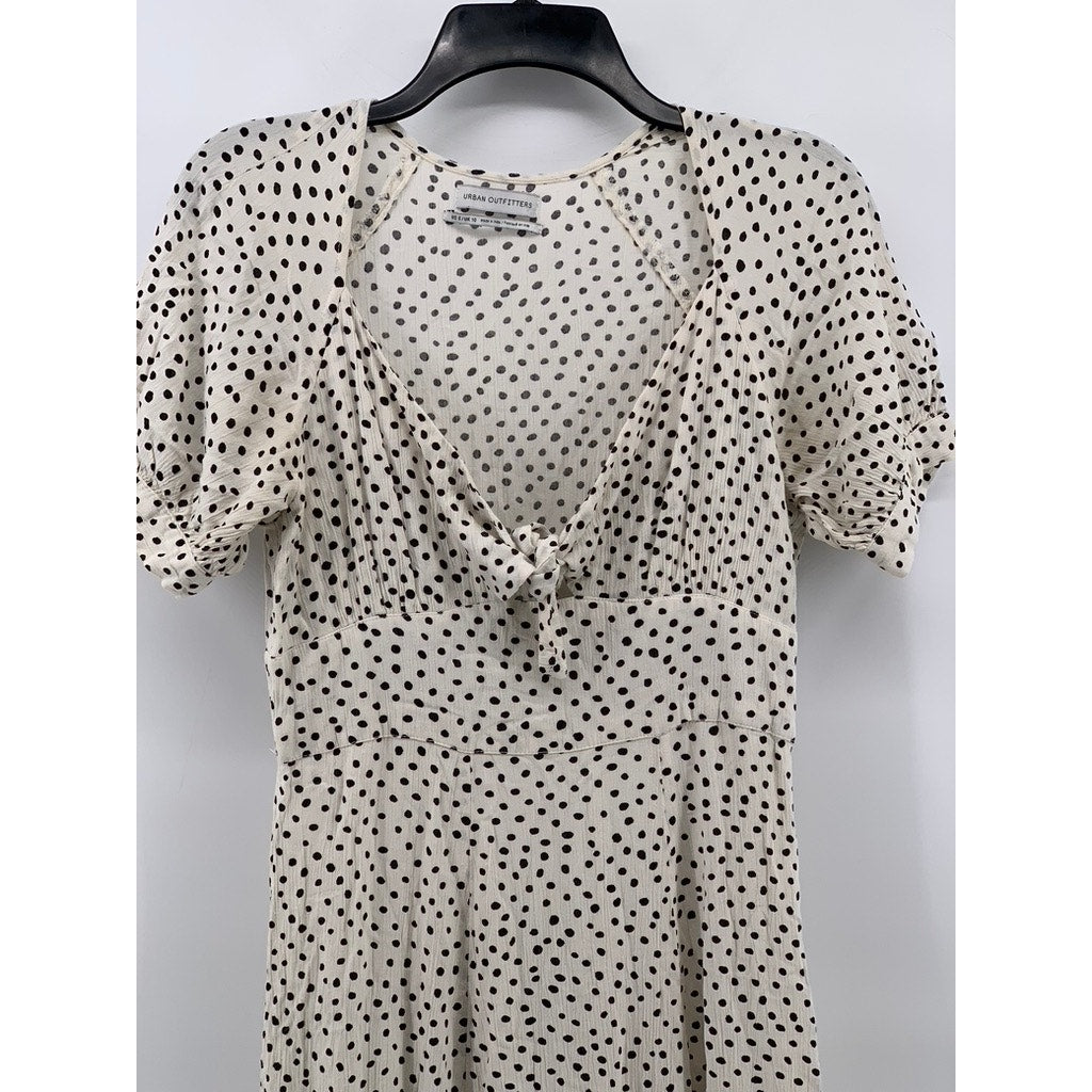 URBAN Women's White-Black Devin Polka Dot Tie-Front Midi Dress SZ 6