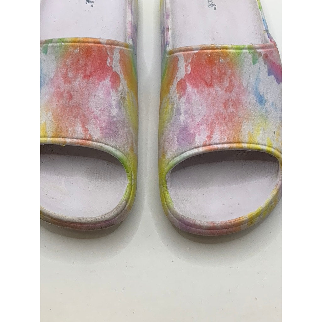 CAT & JACK Girls' White-Multi Tie Dye Slides SZ 2