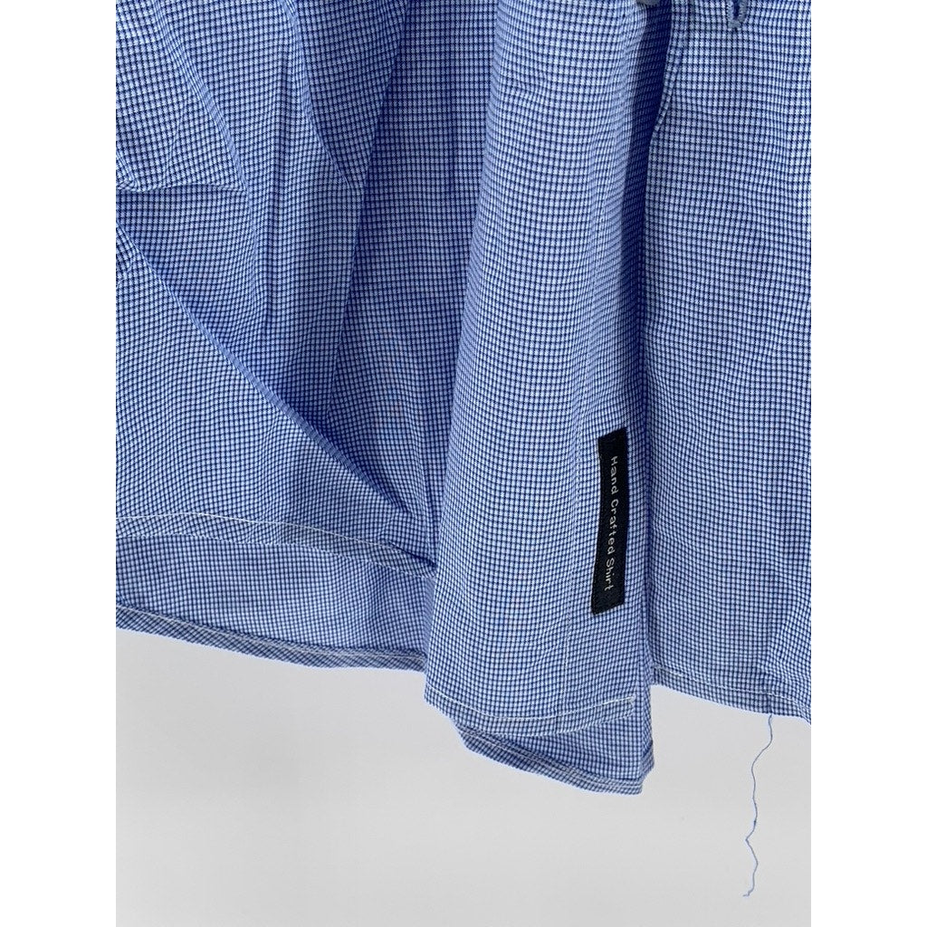 LAWRENCE HUNT Men's Blue-White Gingham Button-Up Long Sleeve Shirt SZ L