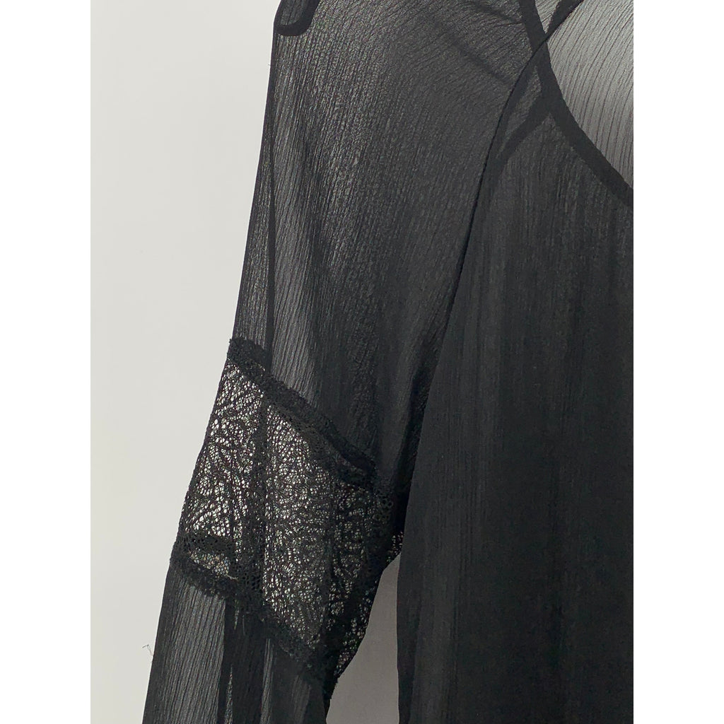 PRINCESS VERA WANG Women's Black Sheer Long Sleeve Scoop-Neck Top SZ M